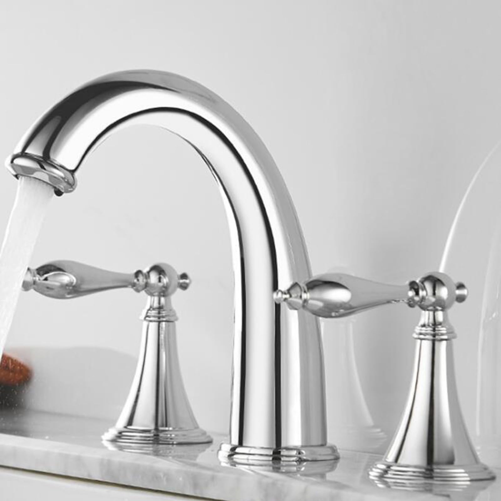 Grifo Lavabo 3 Orificios, Grifo de Lavabo 3 Orificios Cromo Grifería de Baño Agua Fría y Caliente Bimando Latón Griferia Lavabo-Cromo