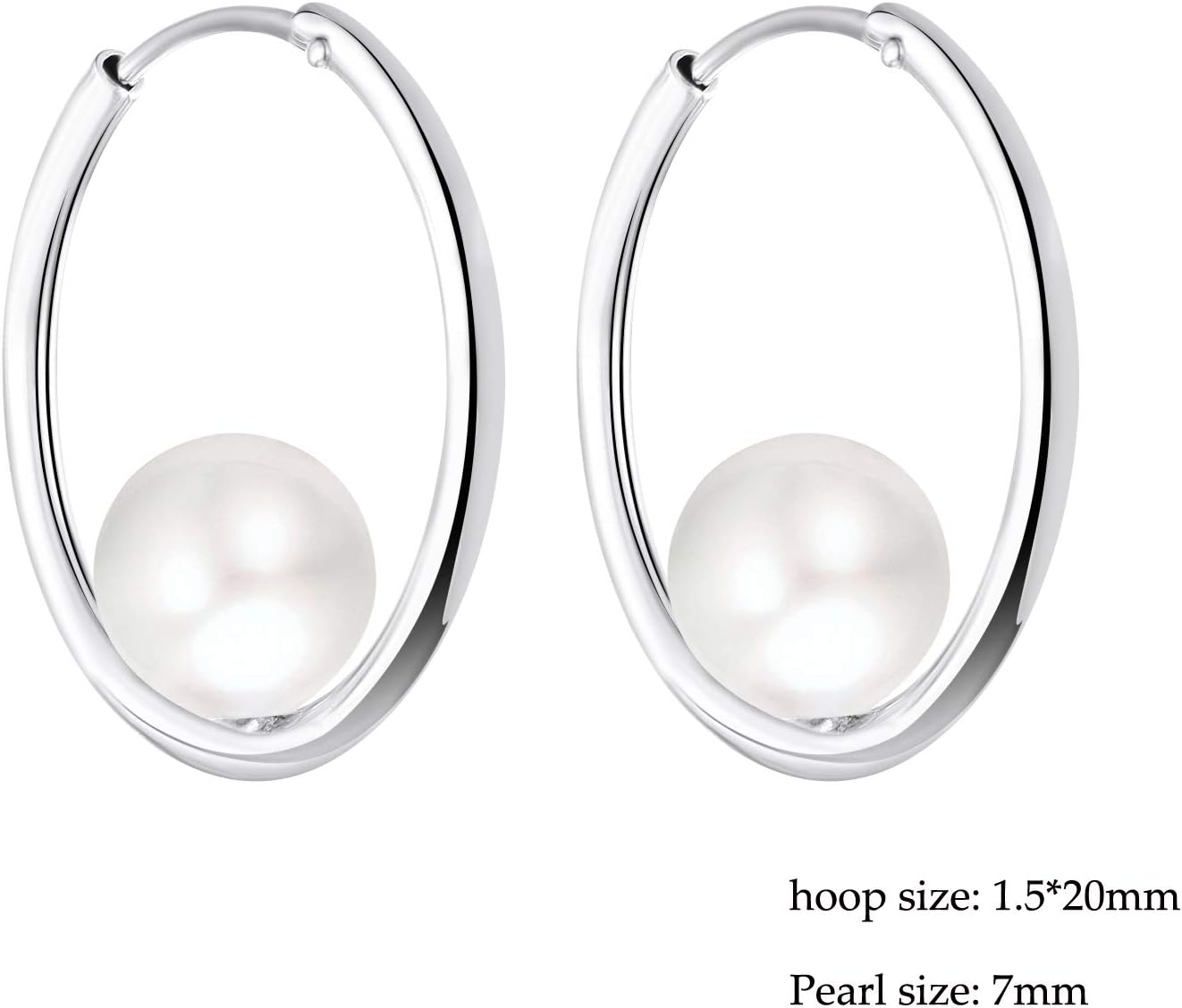 JO WISDOM 925 Sterling Silver Simulated White Shell Pearl Hoop Earrings (Size: 1.5 * 25mm)