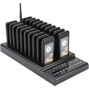 Restaurant Pager System 20 Channels Wireless Paging Call System Long Distance Pager for Waiting Guests Restaurant Buzzer Pager with 3 Display Modes Vibration/Bee Cue/Vibration + Bee CueEU