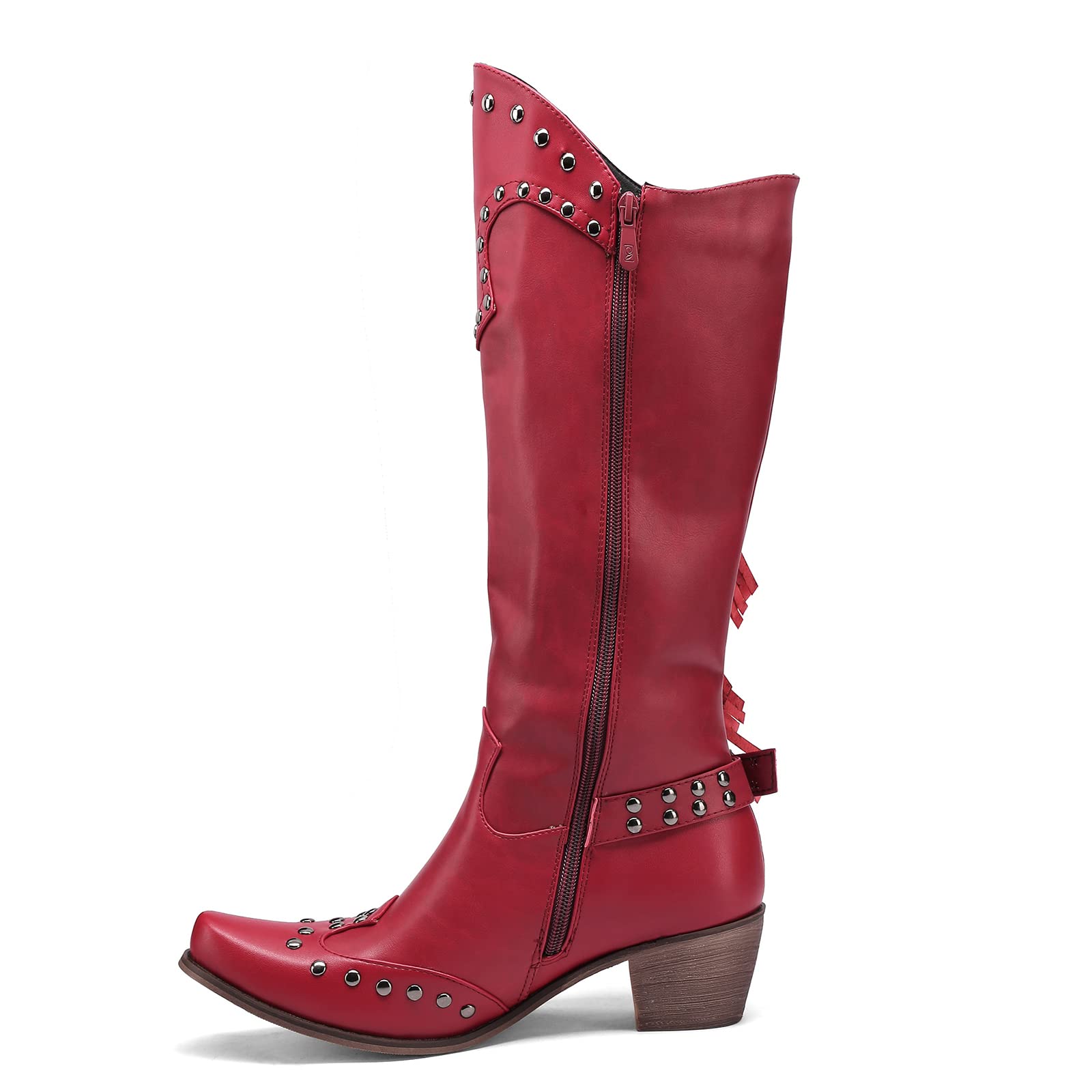 Lizoleor Botas Hasta la Rodilla de Mujer Puntiagudos Cremallera Occidentales Fringe