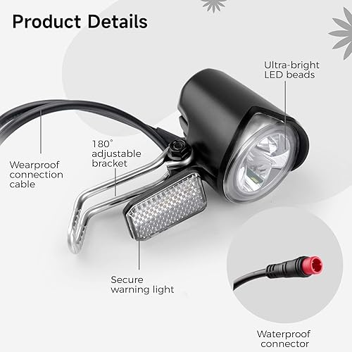 Miniatura 4 de Yeesport Faro LED para bicicleta eléctrica, impermeable, negro, frontal, 2 ajustes, IPX5, con cable, luz de bicicleta de montaña, faro ajustable