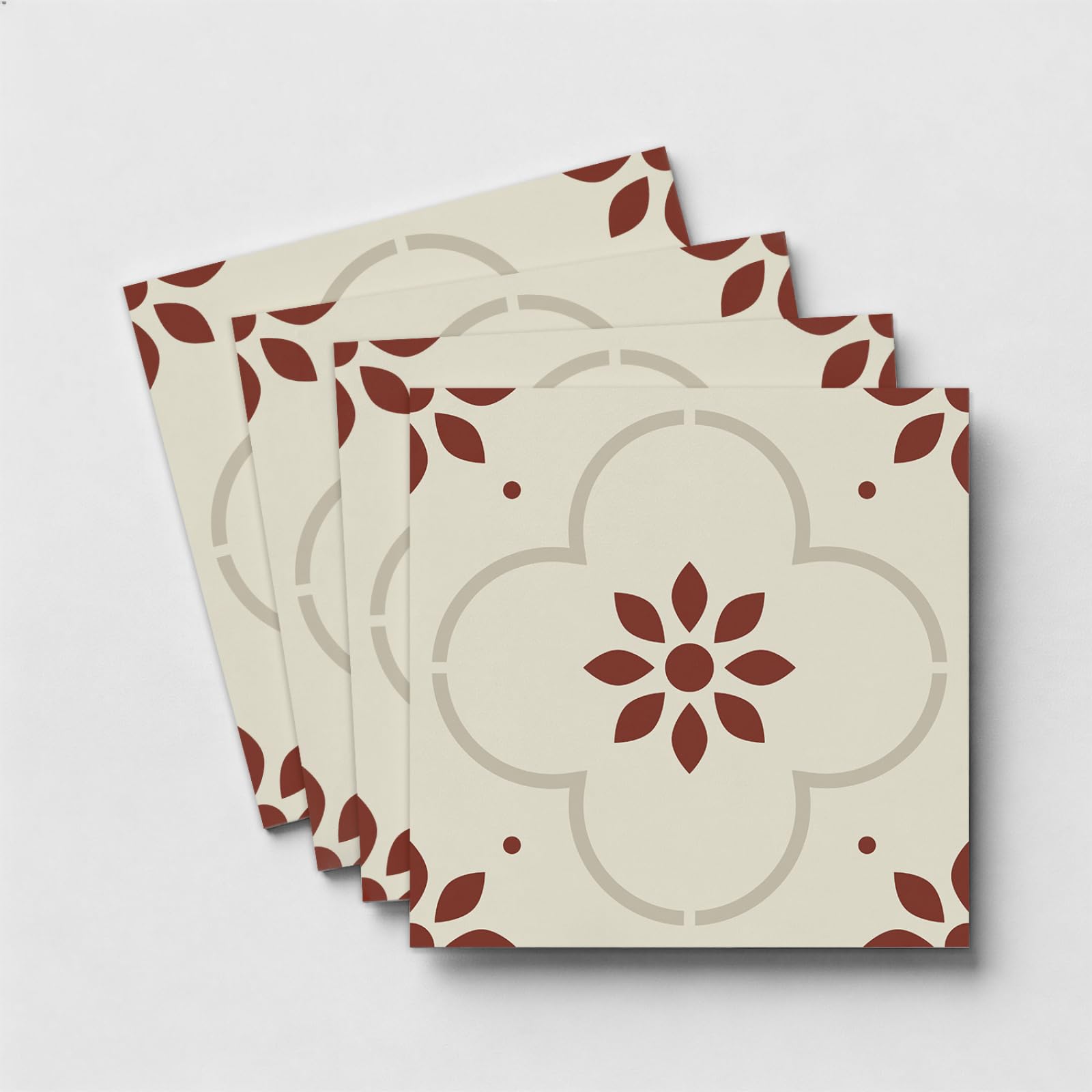 Stick on Kitchen Tiles Red Beige Pattern Self Adhesive Wall Tiles PVC for Fireplace Surround Furniture Decoration Kitchen Backsplash Bathroom Tile Stickers Waterproof