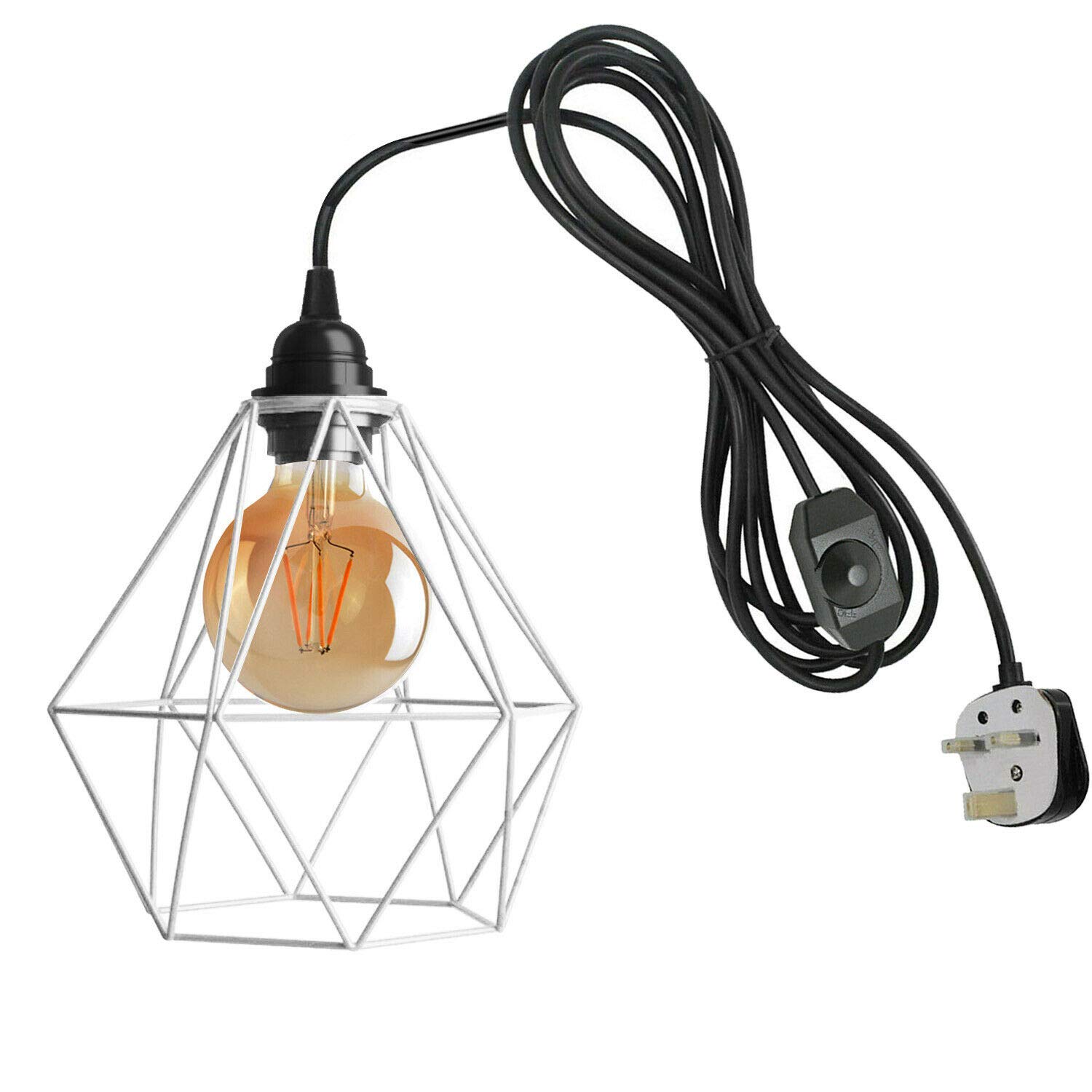 DC VOLTAGE Industrial Vintage Plug in Pendant Light Indoor Metal Wire Cage with Dimmer Switch and E27 Base Plug in for Living Room Bedroom Lounge Loft Hall Décor