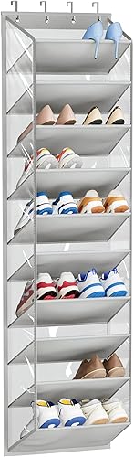 SLEEPING LAMB Organizador de zapatos de 10 niveles sobre la puerta con bolsillos profundos transparentes, zapatero colgante para almacenamiento en