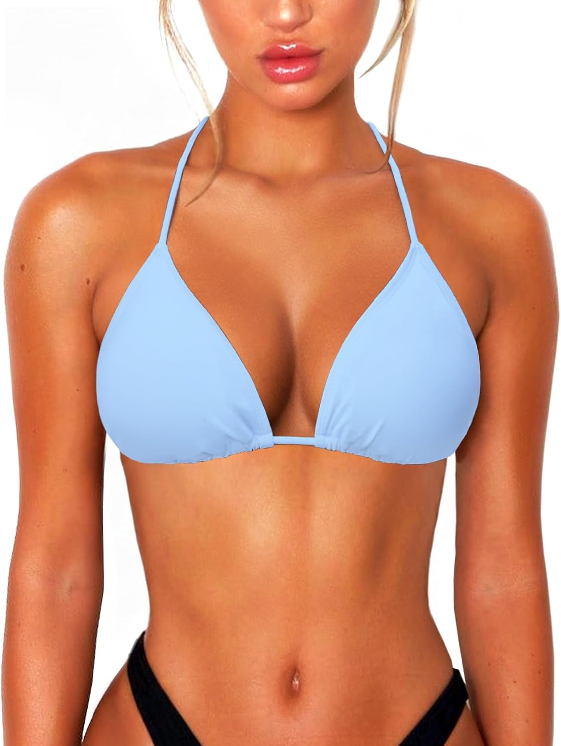 OZICERD String Bikini Tops for Women Bathing Suit Swim Tops Sexy Triangle Bikini Top Black