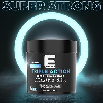 E Elegance Triple Action Hair Gel, Super Strong Hold, Earth, 8.45 oz