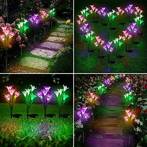 Sunlisky Solar Lights Outdoor Garden Decorative Flowers 2 Pack, Waterproof Lily Led Fairy Solar Garden Light , Multi-Color Changing Led Solar Powered Light For Garden, Pathway, Patio #TOP3