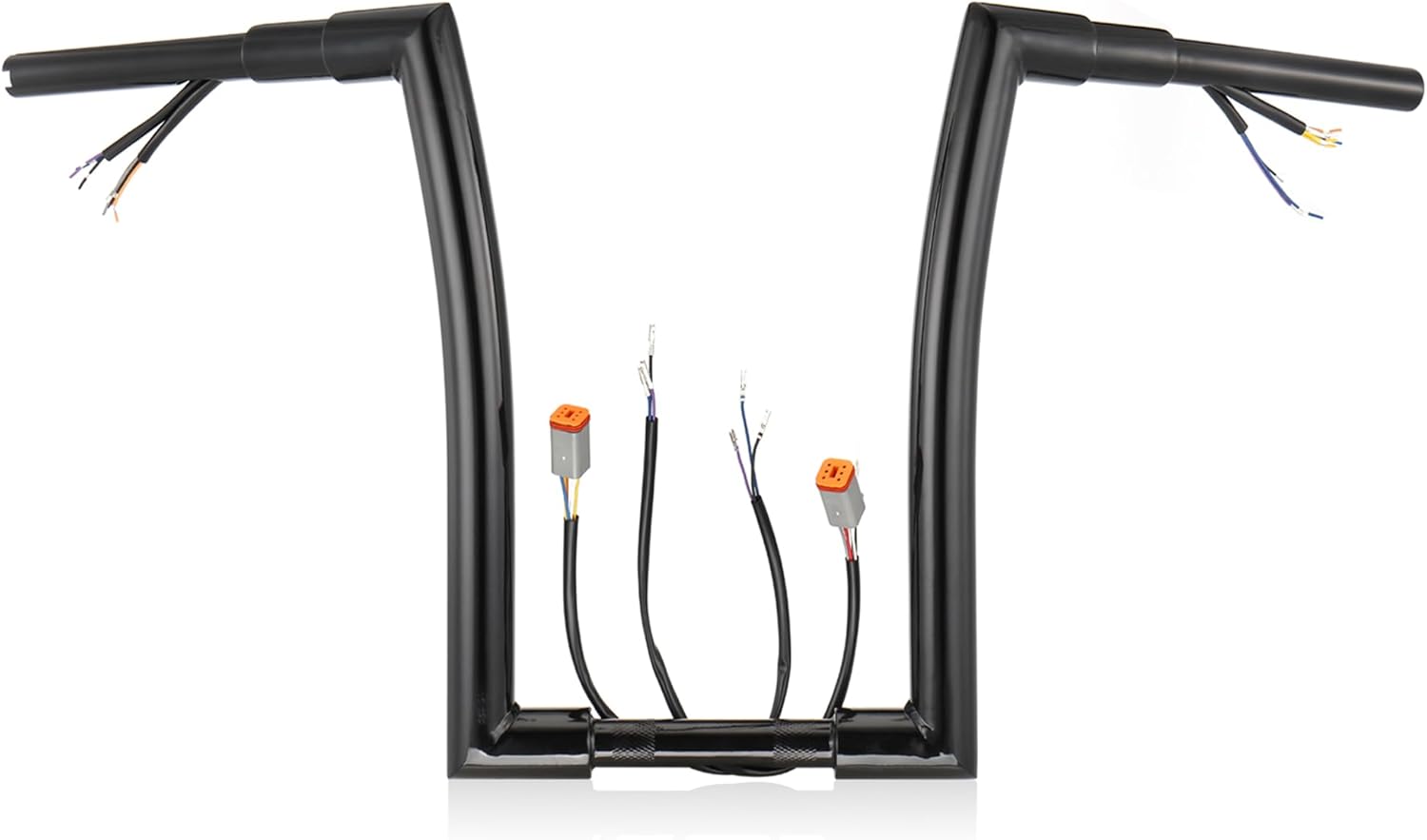 MoKitDora Sportster Dyna Softail Pre-wired Handlebar 16" Rise Bars 1-1/2" Fat 1" Clamp Ape Hanger for 1996-2006 Harley XL 883 1200 Road King FLHR, Black