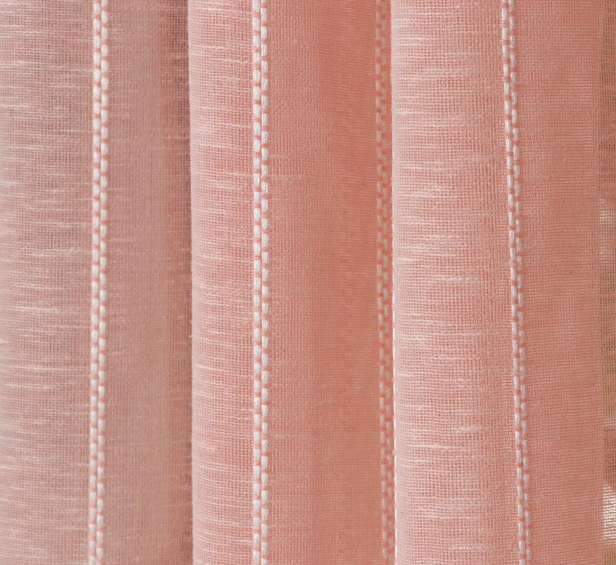 Image of Exporthub Sheer Linen Cotton Curtains for Long Door 8 Feet Set of 2, Pink - Light Filtering Breathable Fabric Drapes for Living Room & Bedroom (EHSPR051 84)