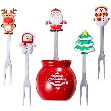 Fruit Fork, Fun Cute Cartoon with Ceramic Storage Box Holder Stainless Steel Food Pick Forks for Home Household C
