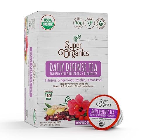 Miniatura 1 de Super Organics Té Daily Defense (orgánico) con superalimentos y probióticos (compatible con Keurig K-Cup), 10 tazas individuales