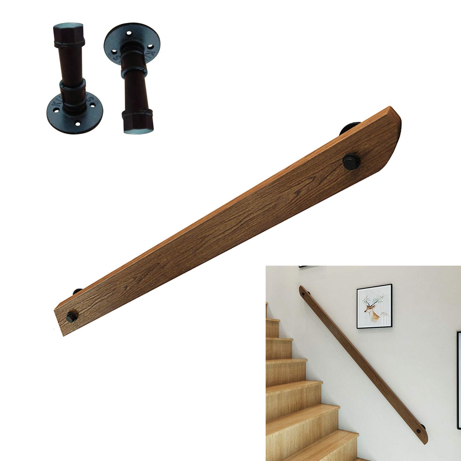 Main courante en bois d'escalier antidérapante | Barre support mural 30-300 cm