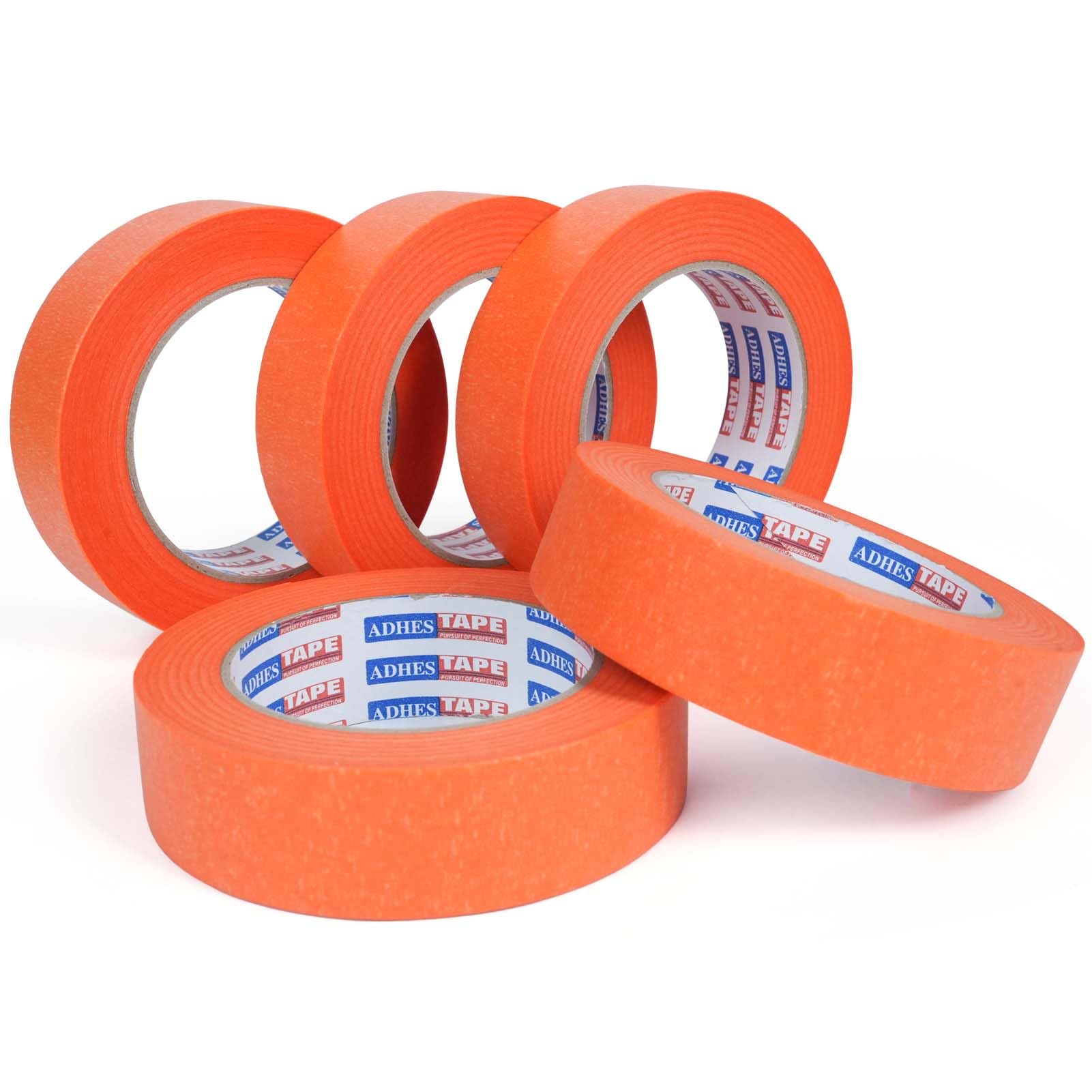 ADHES 5 Rolls 30mm x 50m Orange Masking Tape Painters,UV Resistant Writable No Residue Indoor Painting and Decorating for Sharp Lines and No Paint Bleed