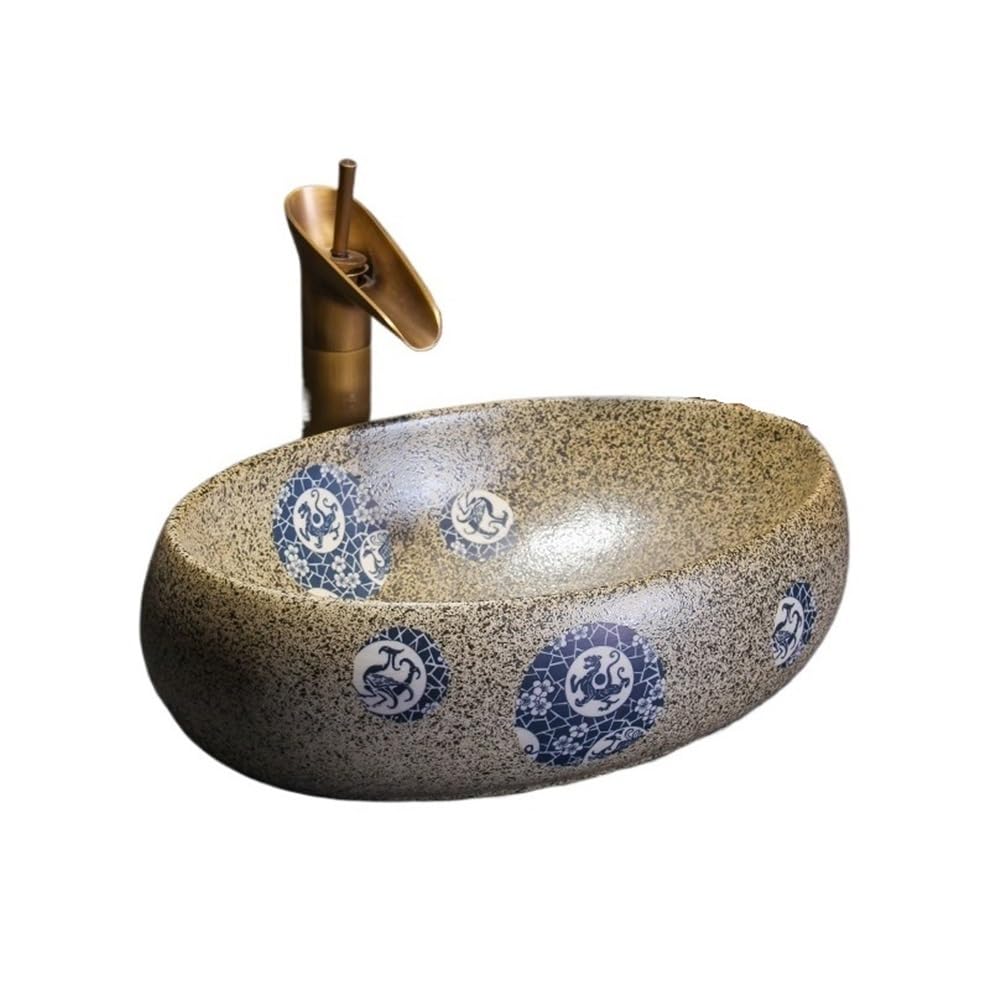 Hhmmei2024-23 Basin Sink Retro Style Small Bathroom Sink Vanity Basin (including Faucet and Drain Pipe) Vessel Bowl