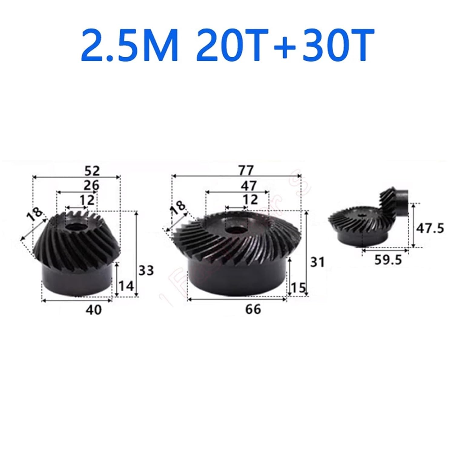 Ratio 1:1.5 Spiral Bevel Gear Set 20 30 Teeth 1M 1.5M 2M 2.5M 90 Degrees Meshing Angle 45# Steel Helical Gears 1Pcs(1M)