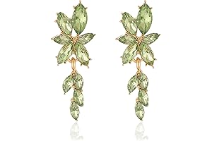 Elegant Rhinestone Sage Green Dangle Earrings