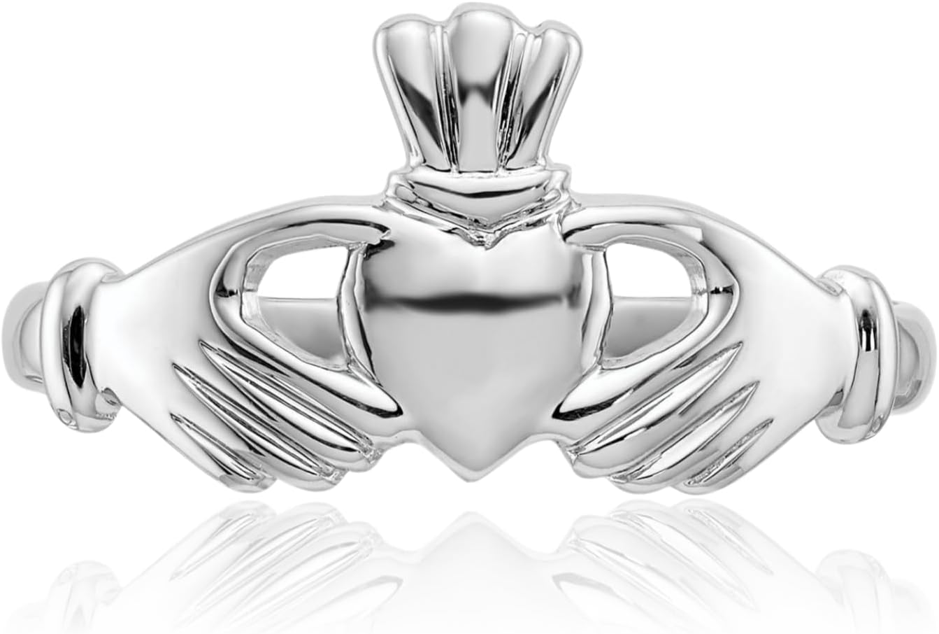 IceCarats 14K Solid White Gold 4mm Heart Celtic Claddagh Band Ring Polished