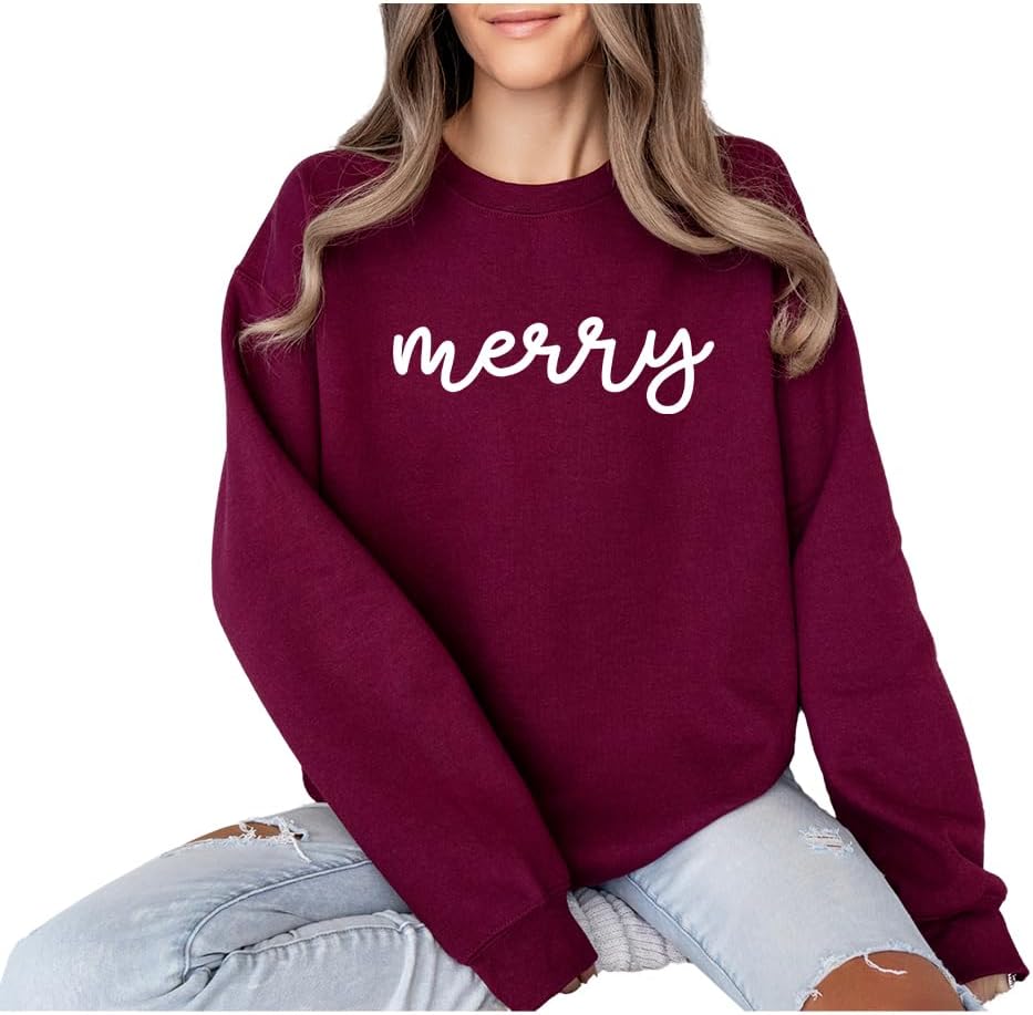 Merry Christmas Sweatshirt | Womens Holiday Crewneck | Matching Family Xmas Sweater | Kids Toddler Festive Winter Sweatshirt | Retro Merry Hoodie - Image 4