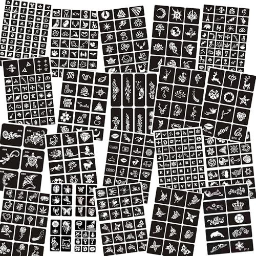 Stencil per tatuaggi temporanei per donne ragazze e bambini, 510 pezzi Henné Tattoo Stencil Kit, Temporary Indian Arabian Glitter Airbrush Tattoo Stenccils for Face Body Paint DIY