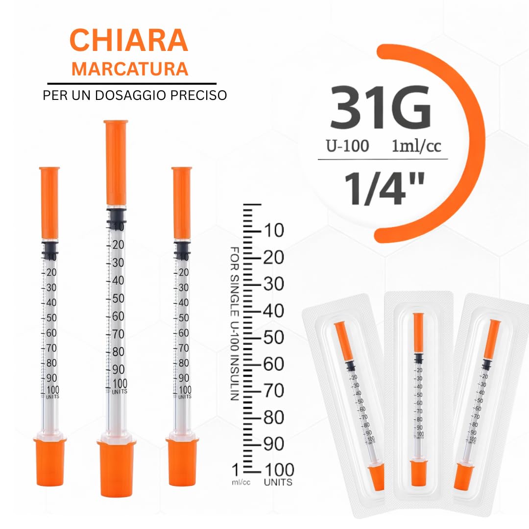 100 tubi da 1 ml U100 in plastica 31G x 1/4" (0,25 x 6 mm) – Confezionati singolarmente – Per laboratorio e tecnica – Strumenti di misurazione e dosaggio multiuso precisi