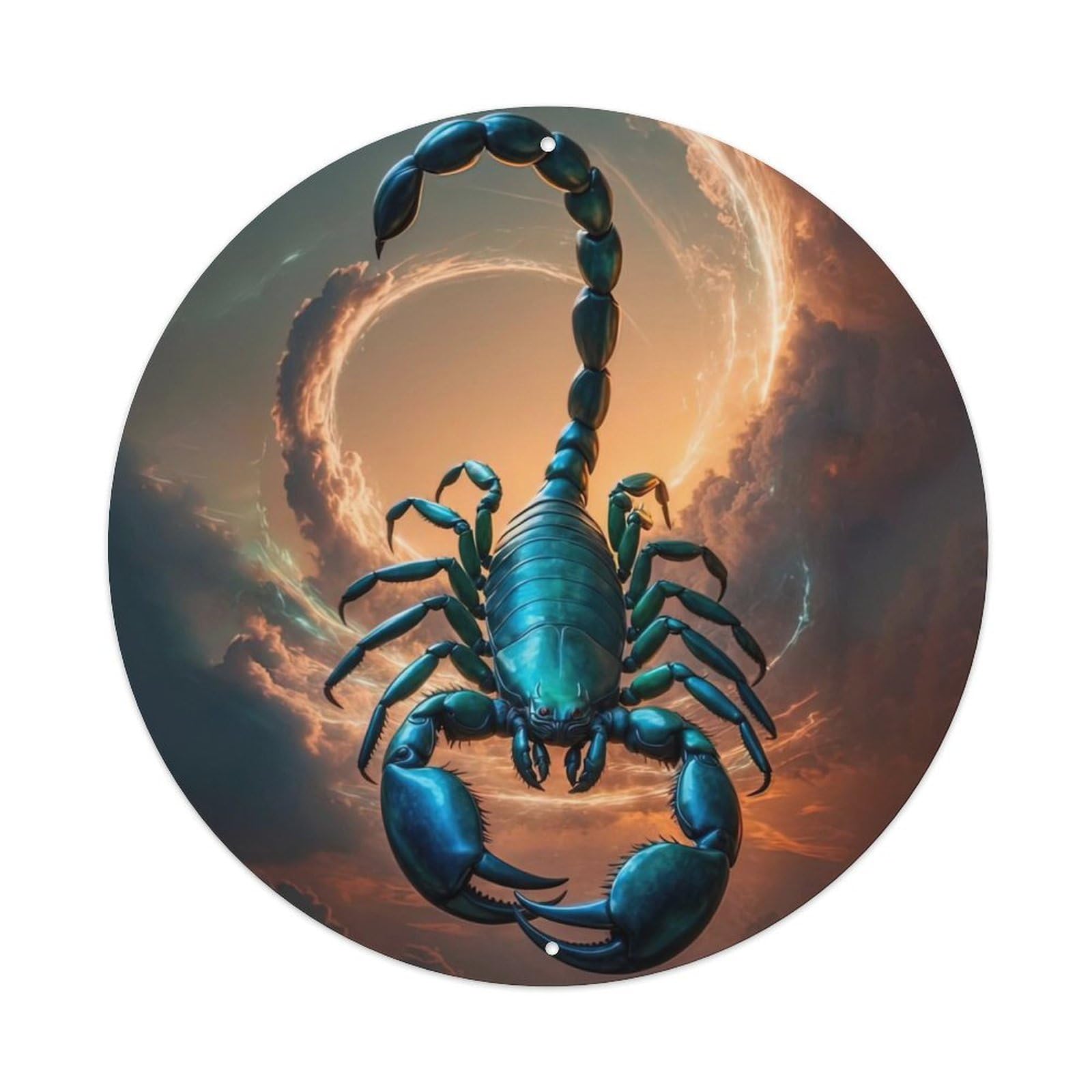 Animal Giant Metallic Scorpion in Epic Cosmic Storm Fantasy Artwork Vintage Metal Tin Sign Plaque Wall Decor for Cafe, Club Bar, Office, Garden Metal Poster 8x8Inch