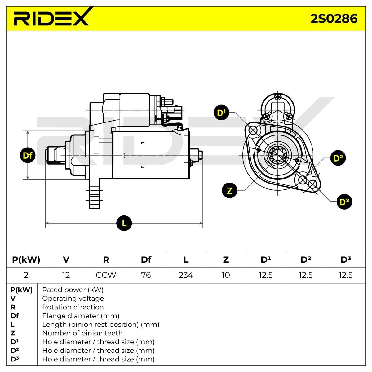 RIDEX 2S0286 Motor de arranque Compatible con SKODA Fabia II Combi 545