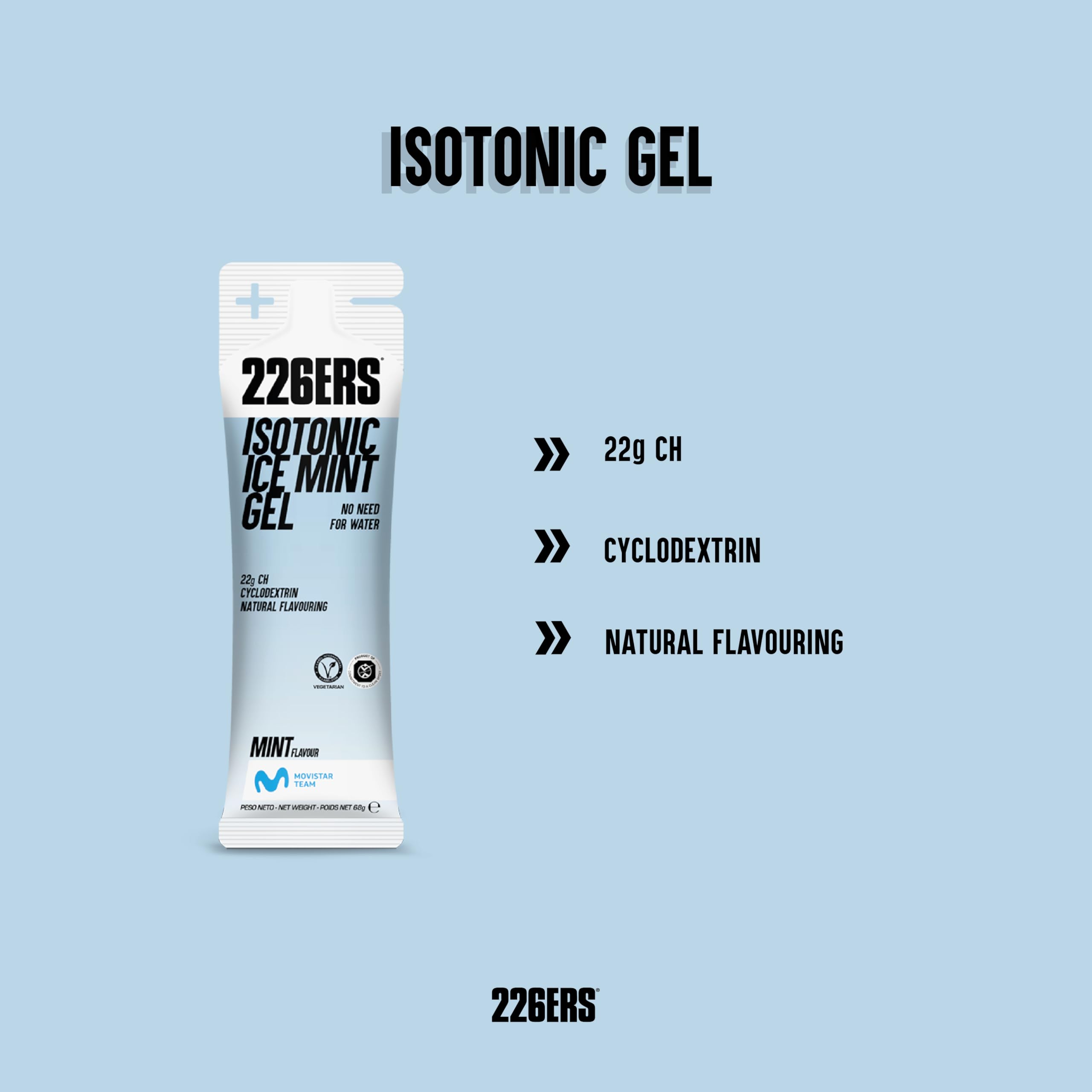 226ERS Isotonic Gel | Gel Enérgetico Isotónico Vegano con 22 g de Ciclodextrina como Hidrato, Mentolado, Sin Gluten, Menta - 1 gel