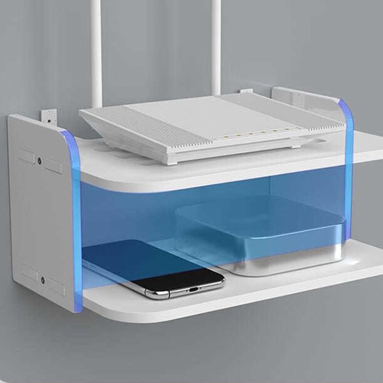 Półka na router, uchwyt ścienny, schowek na WiFi, stojak na dekoder TV, do salonu, sypialni, na akcesoria TV, router WiFi, dekoder TV (30x20cm/11,8x7,9 cala)
