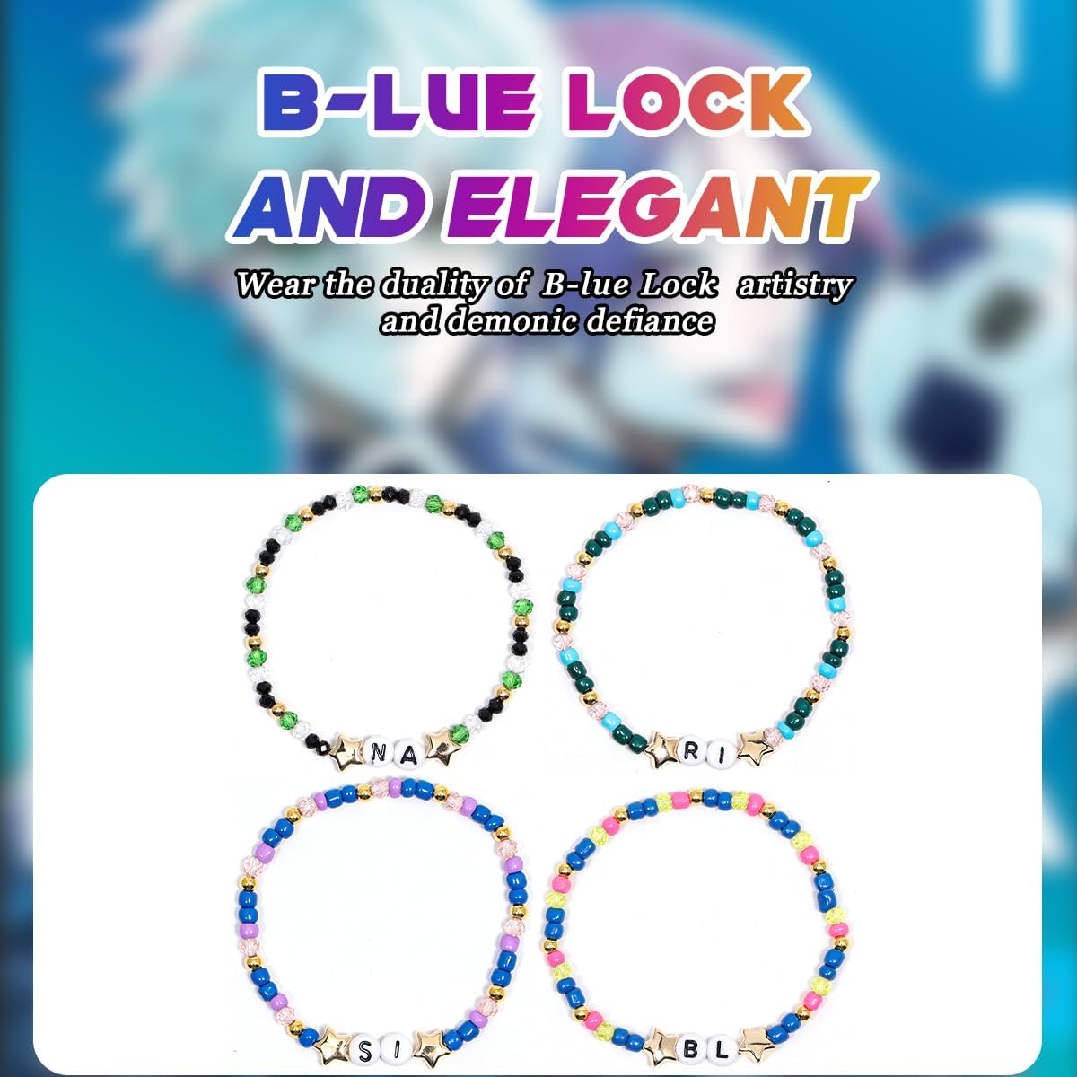 AICase for Blue Lock Merch Gifts Toys Inspired Bracelets 4 Pcs Stackable Stretch Beaded Friendship Bracelets Figures Collection Costume Cosplay Merchandise Gifts for Fans Women Birthday Christmas - Image 5