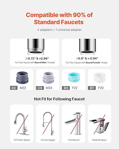 Miniatura 4 de VEVOR Filtro de agua de montaje en grifo, purificador de agua horizontal para grifo de fregadero, filtro de fibra de carbono certificado NSF,