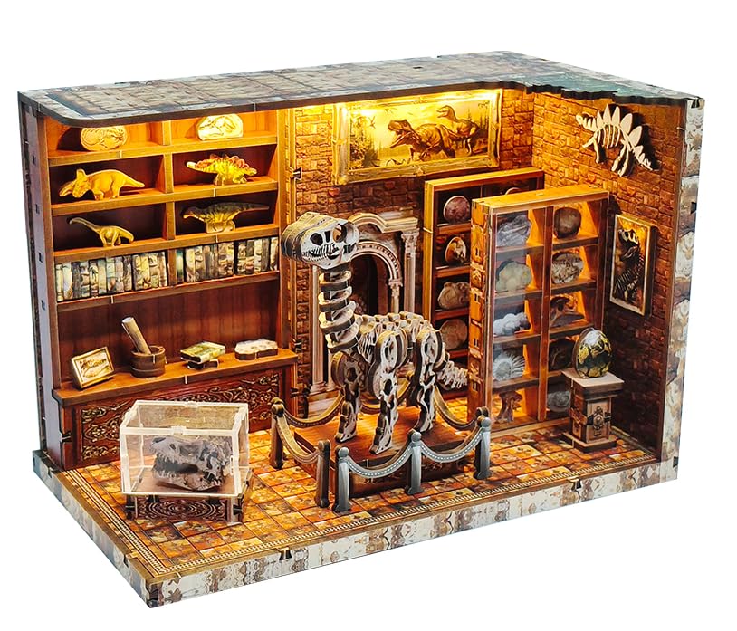 kolotesame - Dinosaur Book Refinement Kit, 3D Wooden Puzzle for Adults with LED Light, Stress Relief Miniature House for Beginners, Bookshelf Decor or Gifts โ image 1