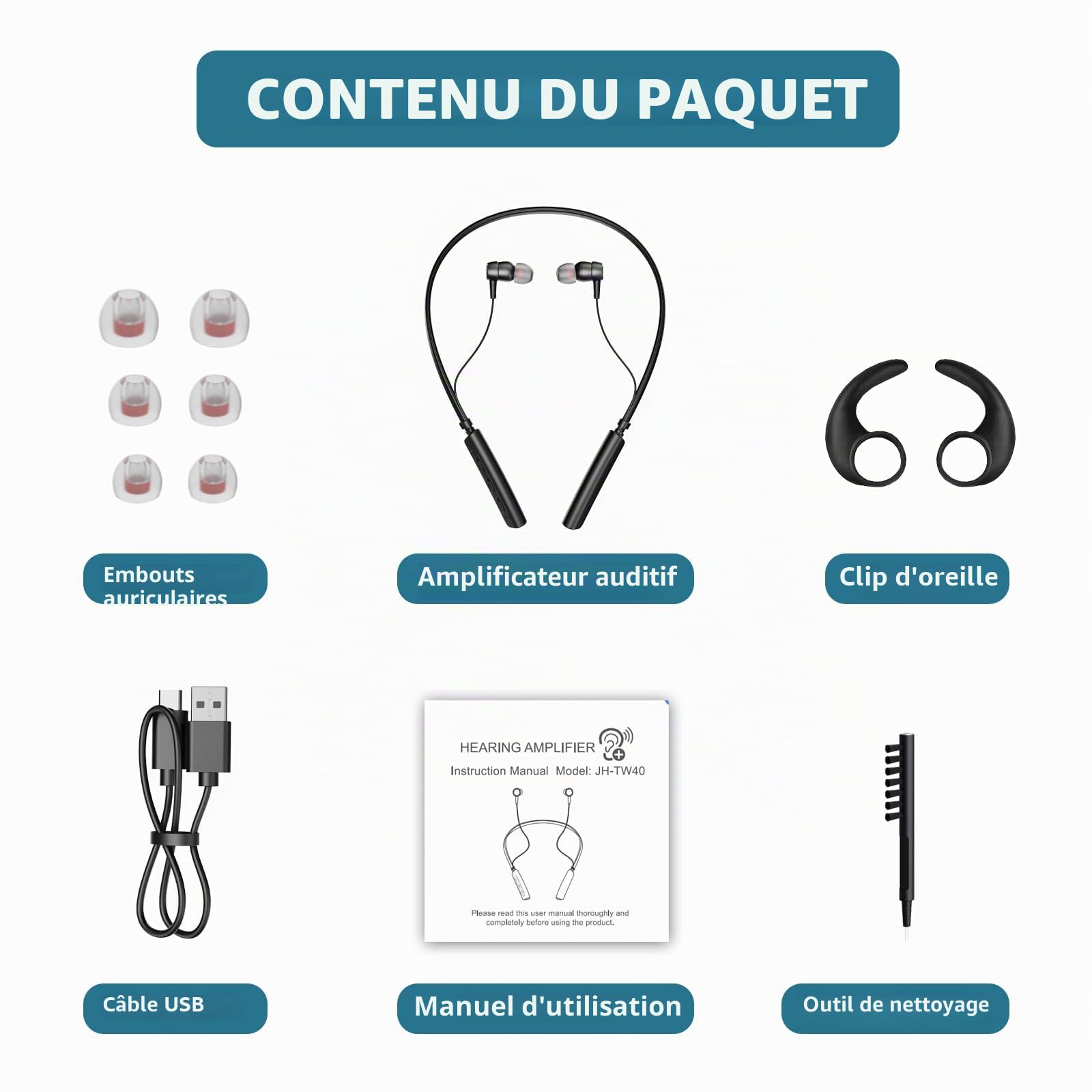 Amplificateur de son rechargeable JINGHAO, tour de cou, noir