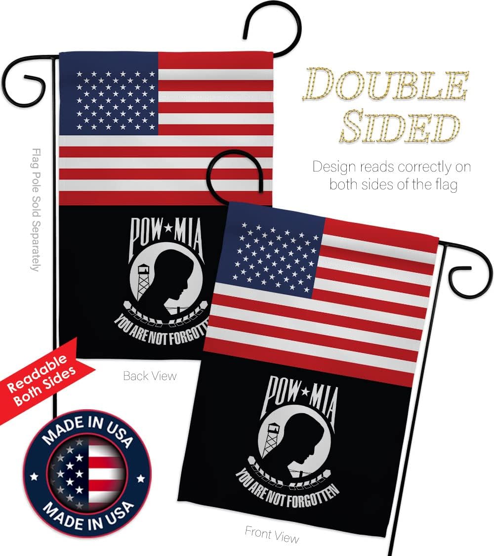 US POW MIA Garden Flag - Armed Forces Vietnam WarUnited State American Military Veteran Official - House Decoration Banner Small Yard Gift Double-Sided Made in USA 13 X 18.5