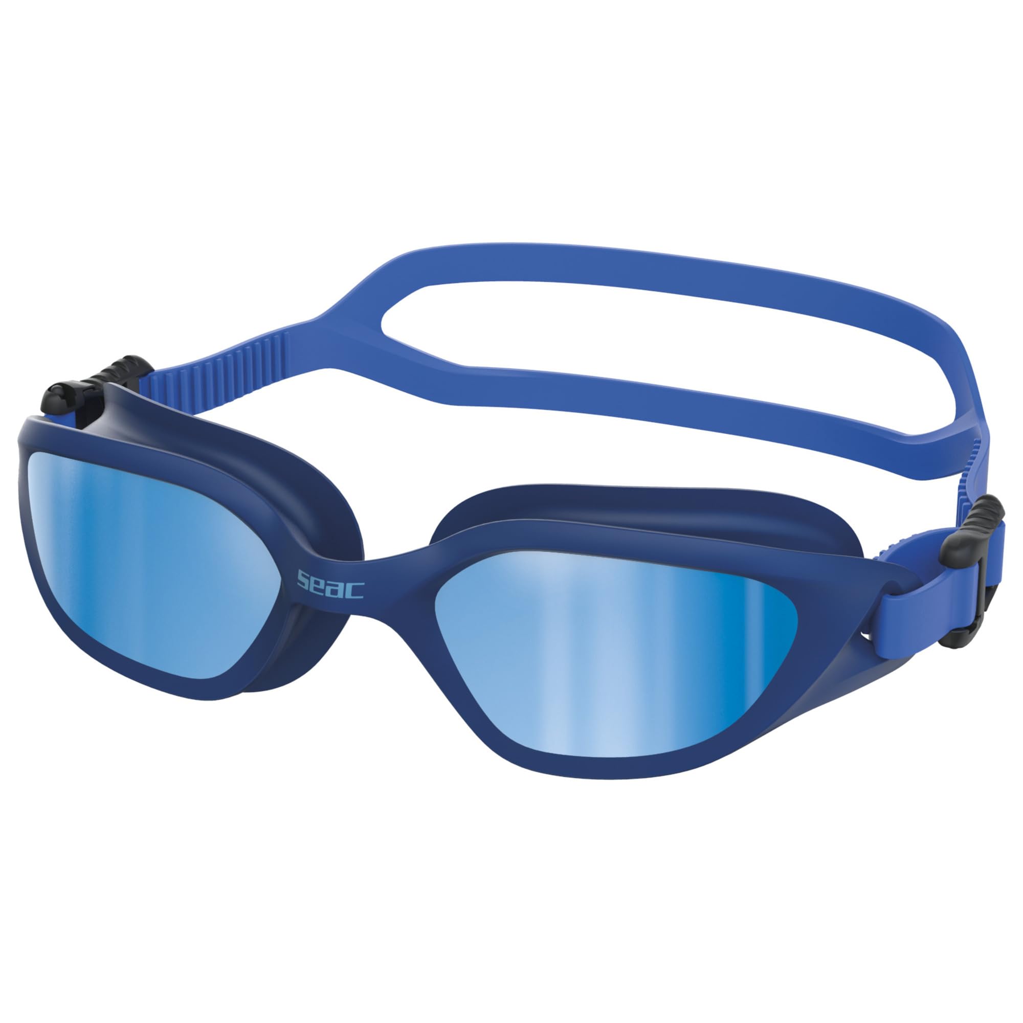 SEAC Mood, swimming goggles with scratch-resistant and anti-fog polycarbonate lenses, silicone gaskets, blue/light blue mirrored lenses
