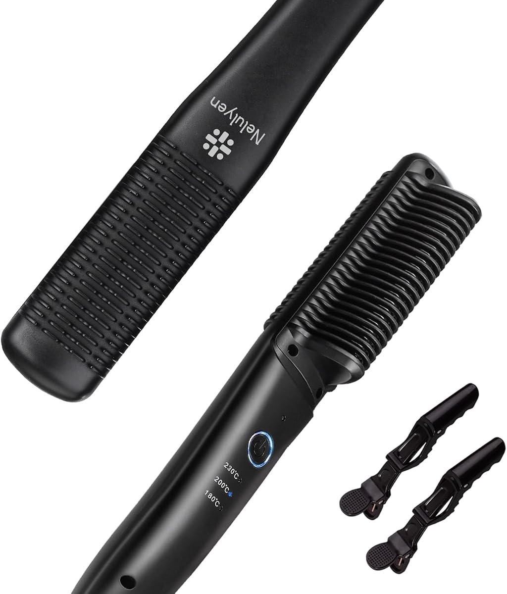 Hair Straightener Brush Ionic Straightening Comb for Women Straight or Curly Hair,Smooth Styling, Lightweight Hot Comb Ceramic Coating Dual Voltage, Professional Styling Tools