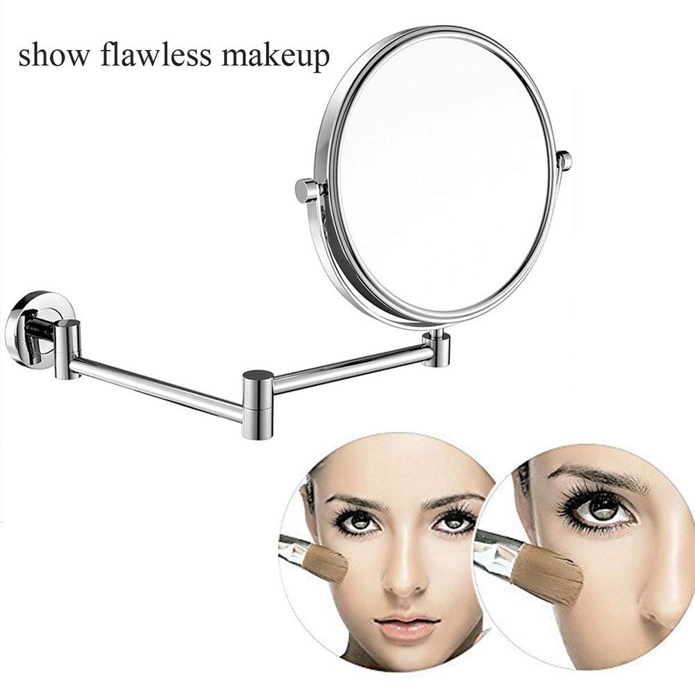 Specchio per trucco a parete, Specchio da bagno a parete con ingrandimento, Specchio cosmetico da bagno bifacciale premium da 8'', Braccio estensibile, Rotondo, Girevole a 360 gradi (Sliver 7x)