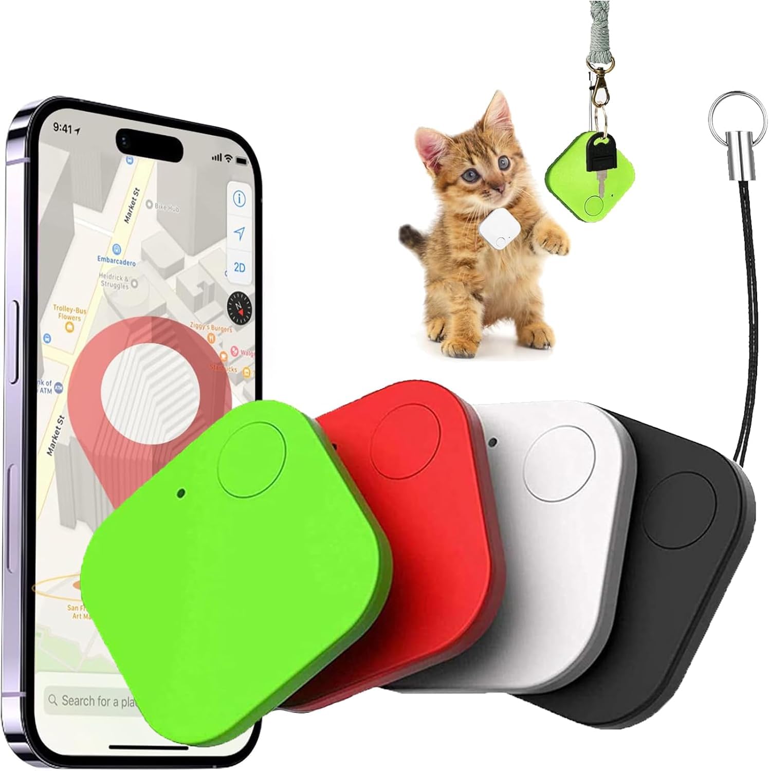 Key Finder, Bluetooth Item Tracker, Smart Tag GPS Locator, Anti-Lost Wireless Device for Keys, Wallet, Luggage, Pets, Kids - iOS & Android Compatible, 4 Pack