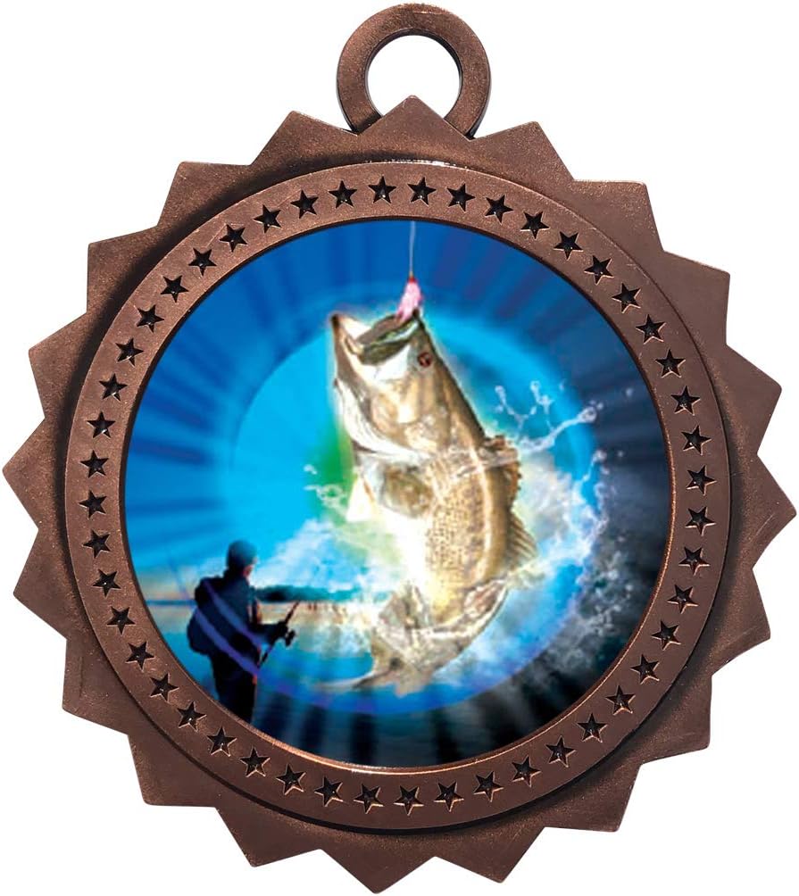 Express Medals Various 10 Pack Styles of Fishing Award Medals with Neck Ribbons Trophy Award Prize Gift