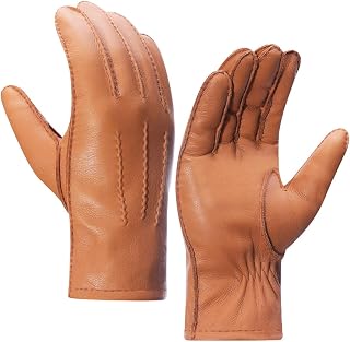 Meetoget Men's Deerskin Leather Gloves Winter Dress Leather Gloves With Warm Cashmere Lined CAM04