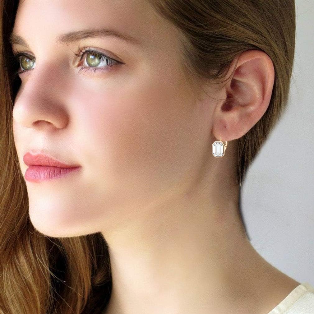 Austrian Crystal Octagon Leverback Drop Earrings for Women 14K Rose Gold Plated Hypoallergenic Jewelry - Image 7