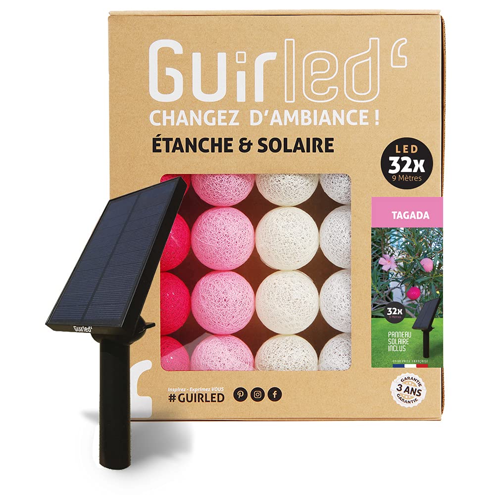 GuirLED - Außengirlande mit Lichtkugeln LED-Guinguette - Wasserdicht IP55 - Hocheffizientes Solarpanel - Automatisches EIN/AUS - 32 Kugeln 6 m- Tagada