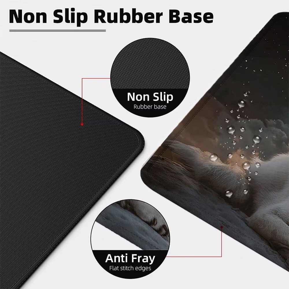 Alfombrilla Ratón XXL 600x1200x3 mm Mouse Pad Grande Gaming Lobo Alfombrilla Escritorio,con Base de Goma Tapete Escritorio con Bordes Cosidos, Impermeable Antideslizante Ordenador Desk Mat zj-757