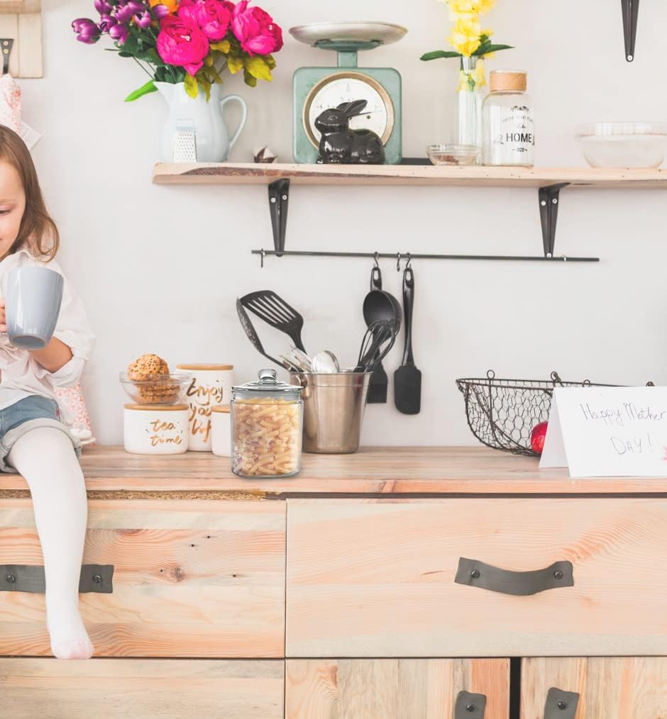 Set of 3 Glass Jar with Lid Airtight Glass Storage Cookie Jar for Flour, Pasta, Candy, Dog Treats, Snacks & More | Glass Organization Canisters for Kitchen & Pantry | 30 Ounces