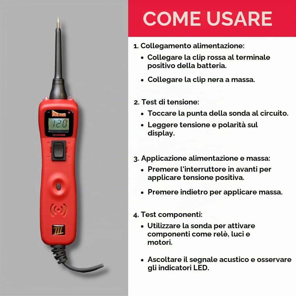 Powerprobe 3 Tester per circuiti automobilistici 12-24V Strumento diagnostico del Sistema Elettrico - PP3CSRED
