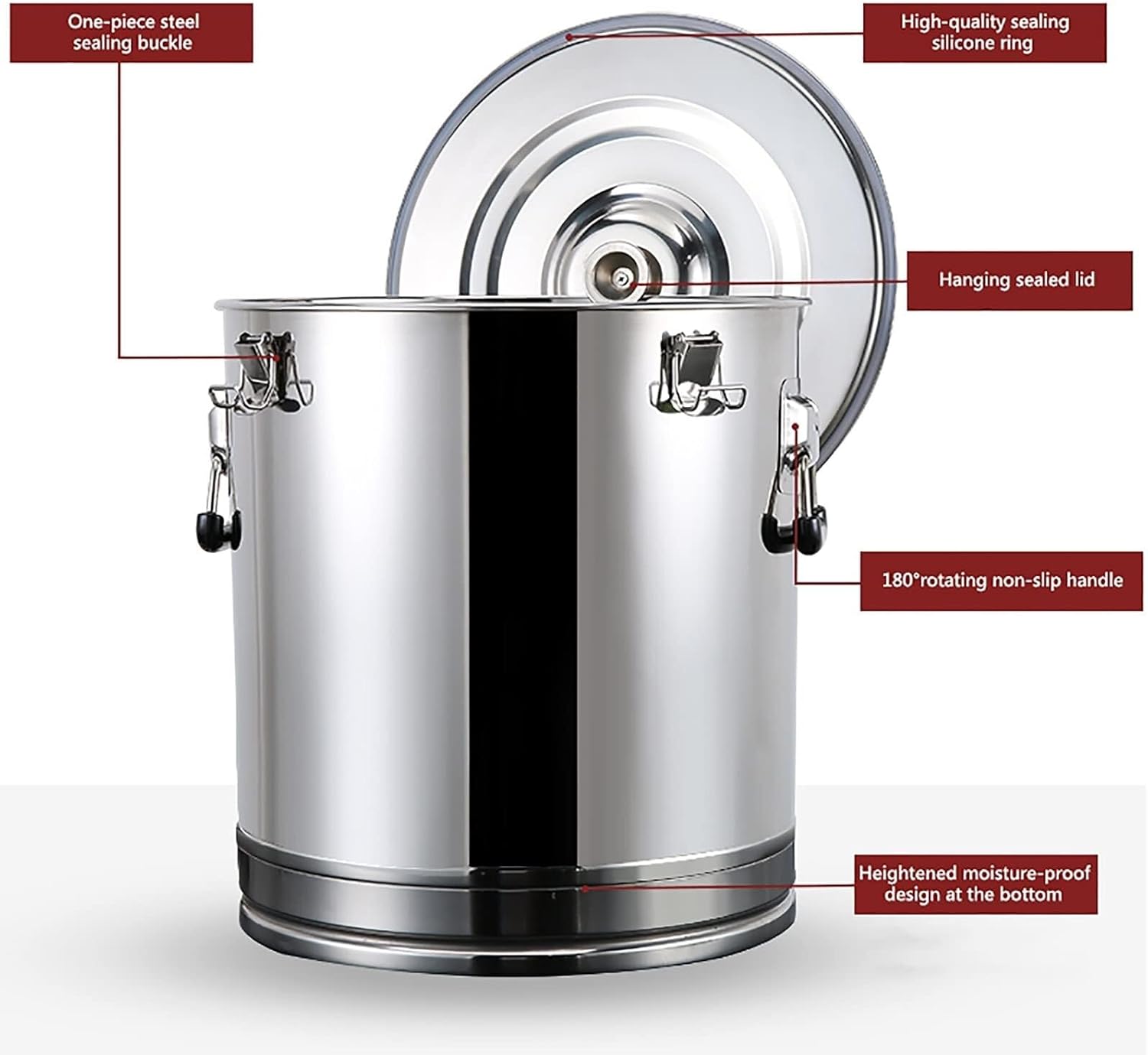 304 Stainless Steel Sealed Barrel,Thickened Large-Capacity Bucket,Can Hold Wine,Milk,Oil, Liquid Transportation (25L) (Size : 30cm*34cm (25L))