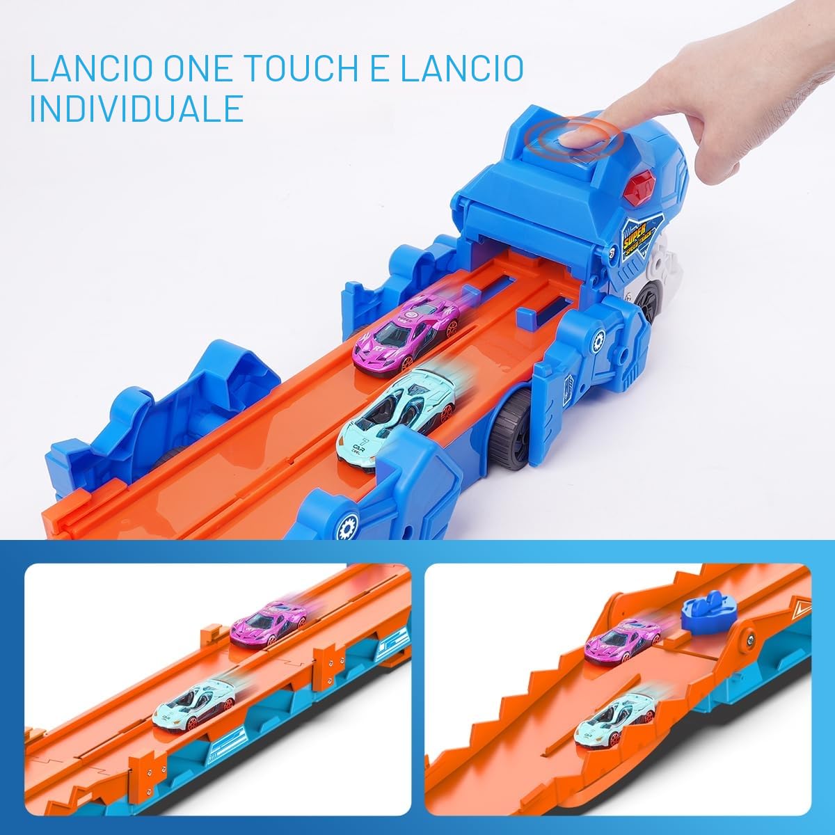 VATOS Dinosauro Trasporto Camion Giocattoli Auto per Ragazzi Età 3 4 5 6 7 8, Portatile Race Track Truck Auto Giocattoli Set con 6 Auto da corsa, Camion Carrier Play Veicoli Giocattoli Set per Bambini
