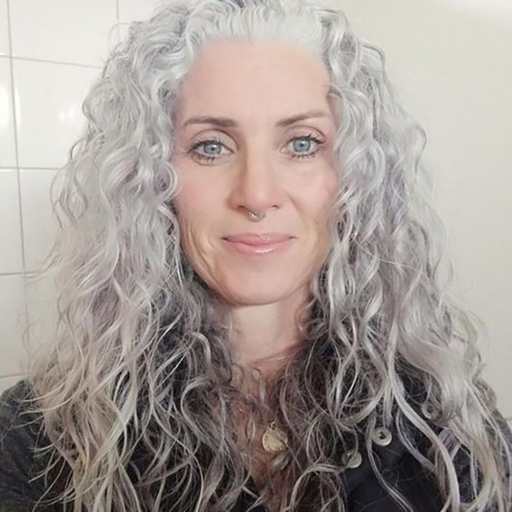 Long Wavy Grey Wigs for Women Fluffy Curling Hair Synthetic Daily Party Halloween Cosplay Wig