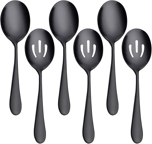 AOOSY - 3 cucharas para servir 3 cucharas ranuradas 87 pulgadas color negro mate de rendimiento avanzado 8 34 pulgadas juego de cucharas para servir