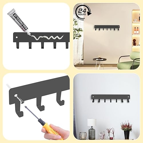Miniatura 6 de Soporte para llaves de pared, ganchos para llaves con 7 ganchos, no requiere taladrar, soporte para llaves autoadhesivo, soporte de pared para