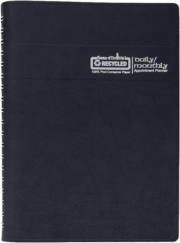 House of Doolittle 24/7 Recycled Daily Appointment Book/Monthly Planner, 10 x 7, Black Cover, 12-Month (Jan to Dec): 2023